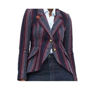 Smythe Womens 4 Navy Red Stripe Wool Blend Leather Elbow Patches Hunting Blazer